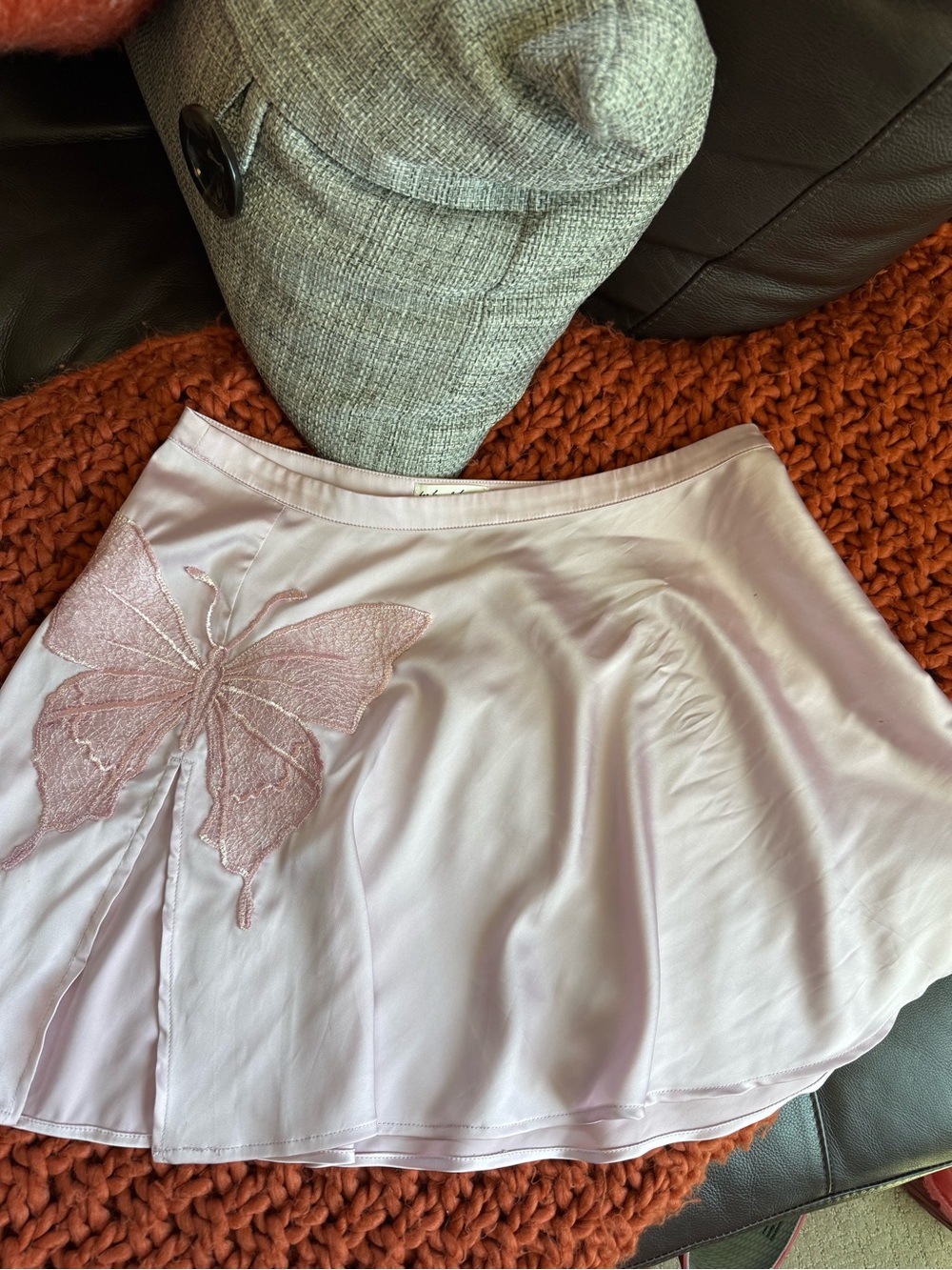 For Love and Lemons Pink Butterfly Embroidered Mini Skirt